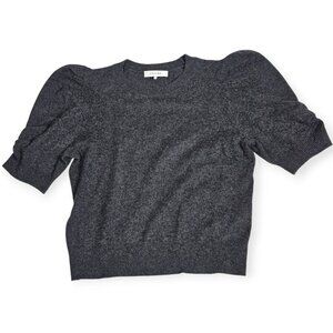 FRAME Heather Ruched Sleeve 100% Cashmere Sweater Large Charcoal Gray